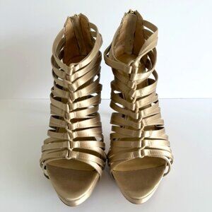 BCBGMAXAZRIA Champagne color.  Satin "SUZANNA" high heels, Women's size 8,